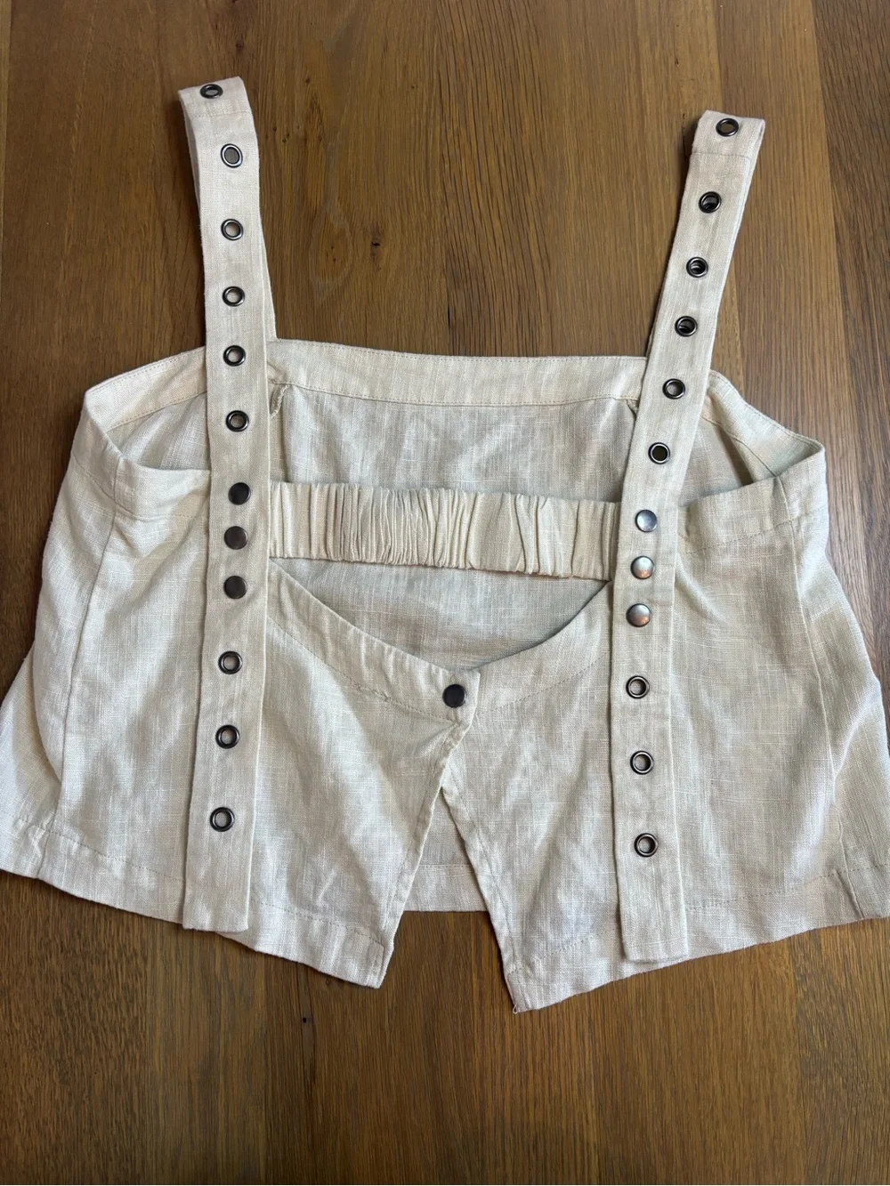 Free People Natural Beige Linen-Blend Strappy Crop Top